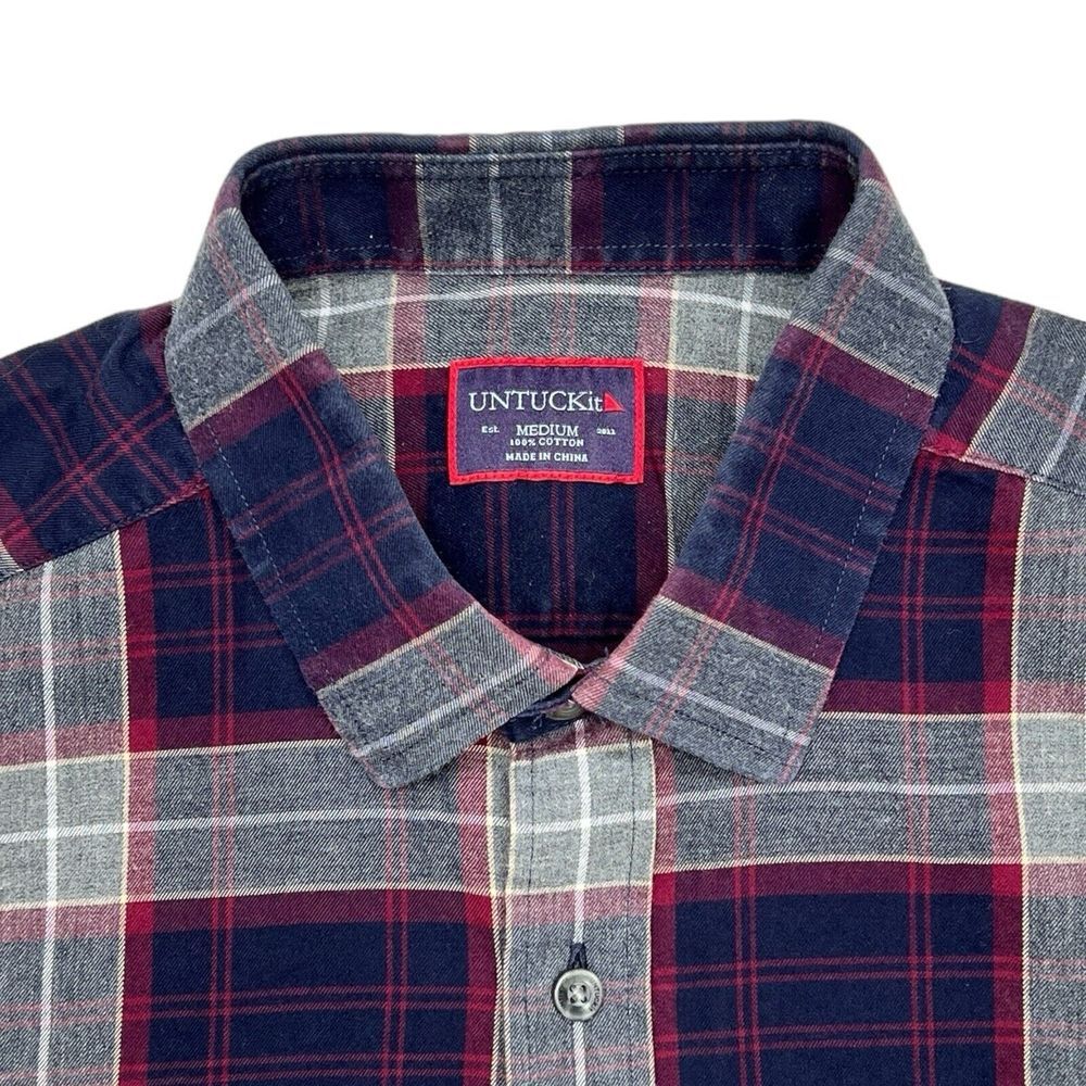 UNTUCKit Shirt Men's Blue Plaid Button Up Cotton Long Sleeve Shirt Size Medium - Picture 2 of 8